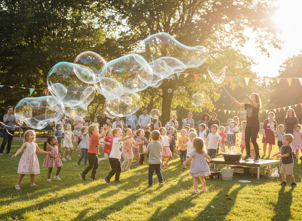 Dev sabun köpükleriyle bubble show gösterisi
